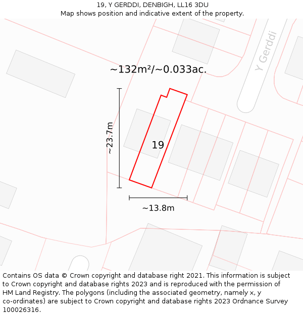 19, Y GERDDI, DENBIGH, LL16 3DU: Plot and title map