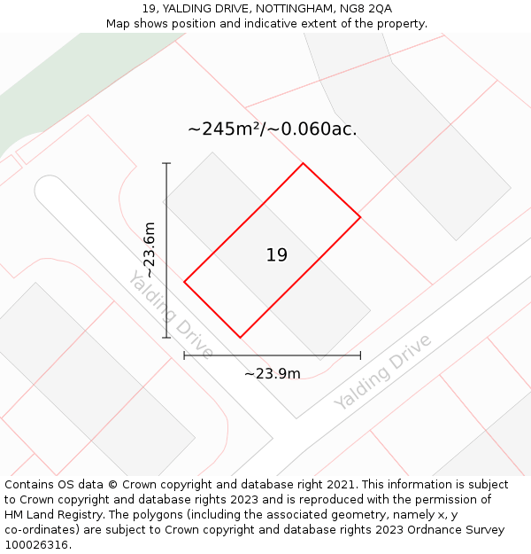 19, YALDING DRIVE, NOTTINGHAM, NG8 2QA: Plot and title map