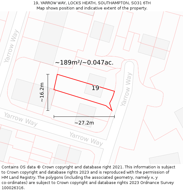 19, YARROW WAY, LOCKS HEATH, SOUTHAMPTON, SO31 6TH: Plot and title map