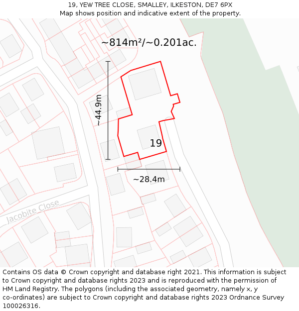 19, YEW TREE CLOSE, SMALLEY, ILKESTON, DE7 6PX: Plot and title map