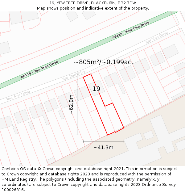 19, YEW TREE DRIVE, BLACKBURN, BB2 7DW: Plot and title map