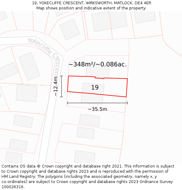 19, YOKECLIFFE CRESCENT, WIRKSWORTH, MATLOCK, DE4 4ER: Plot and title map