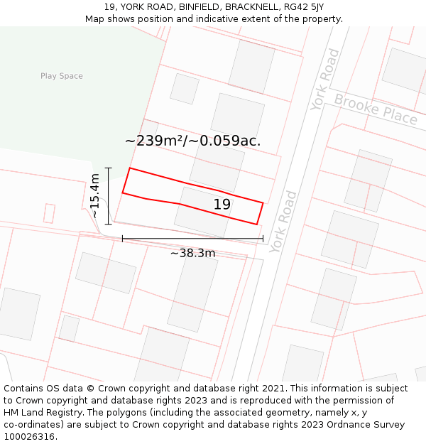 19, YORK ROAD, BINFIELD, BRACKNELL, RG42 5JY: Plot and title map