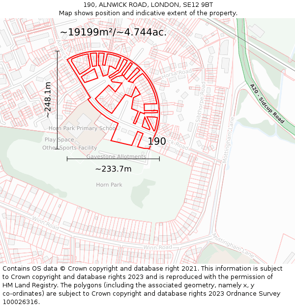 190, ALNWICK ROAD, LONDON, SE12 9BT: Plot and title map