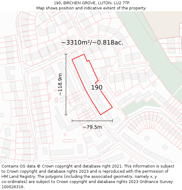 190, BIRCHEN GROVE, LUTON, LU2 7TP: Plot and title map