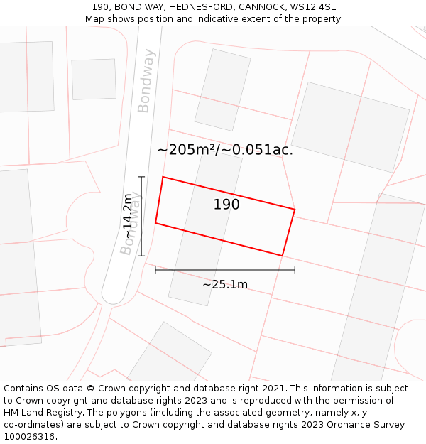 190, BOND WAY, HEDNESFORD, CANNOCK, WS12 4SL: Plot and title map