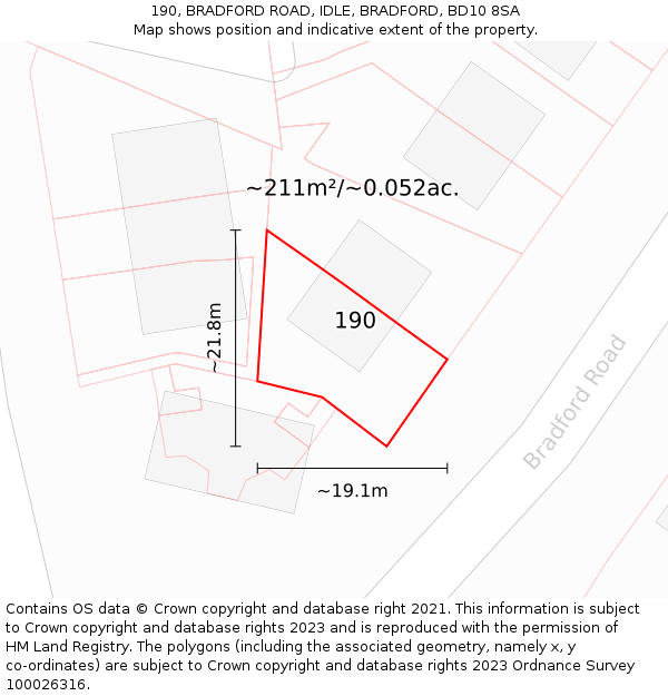 190, BRADFORD ROAD, IDLE, BRADFORD, BD10 8SA: Plot and title map