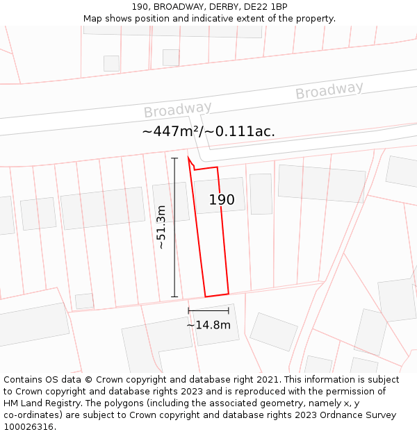 190, BROADWAY, DERBY, DE22 1BP: Plot and title map