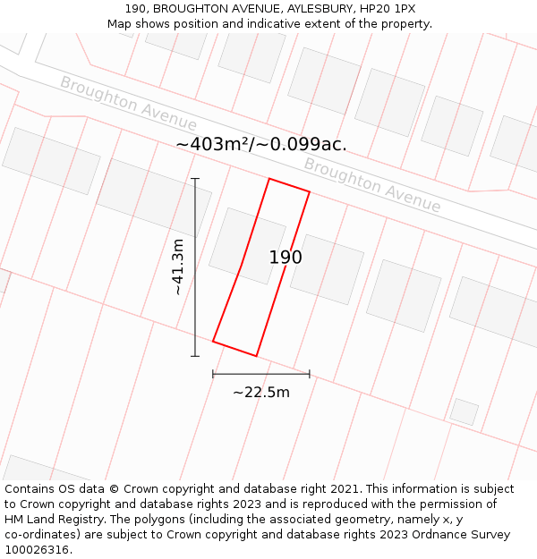 190, BROUGHTON AVENUE, AYLESBURY, HP20 1PX: Plot and title map