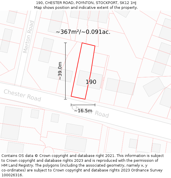 190, CHESTER ROAD, POYNTON, STOCKPORT, SK12 1HJ: Plot and title map