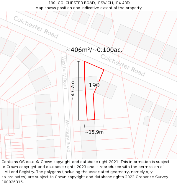 190, COLCHESTER ROAD, IPSWICH, IP4 4RD: Plot and title map