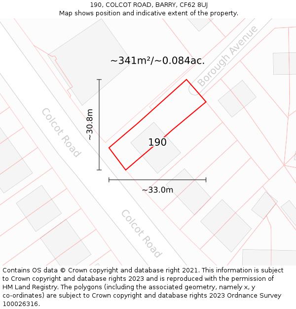 190, COLCOT ROAD, BARRY, CF62 8UJ: Plot and title map