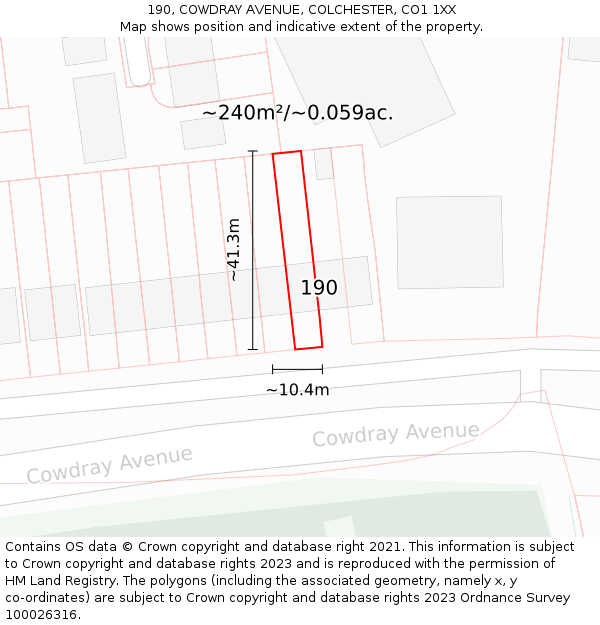 190, COWDRAY AVENUE, COLCHESTER, CO1 1XX: Plot and title map