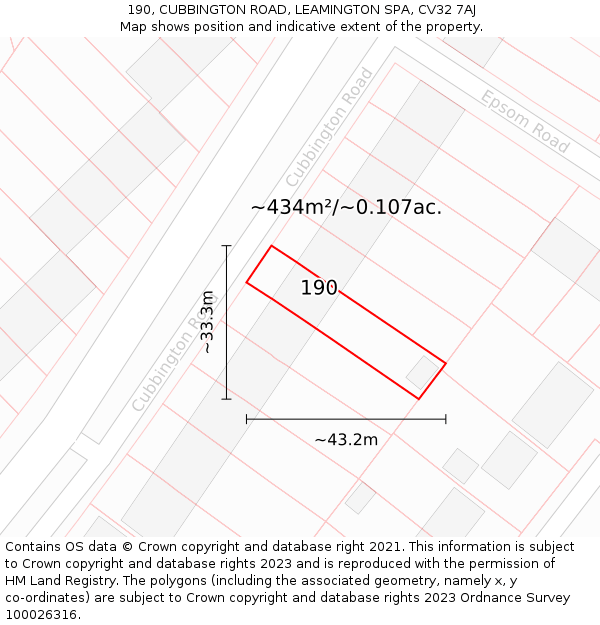 190, CUBBINGTON ROAD, LEAMINGTON SPA, CV32 7AJ: Plot and title map