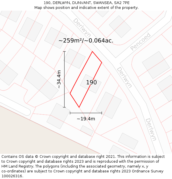 190, DERLWYN, DUNVANT, SWANSEA, SA2 7PE: Plot and title map