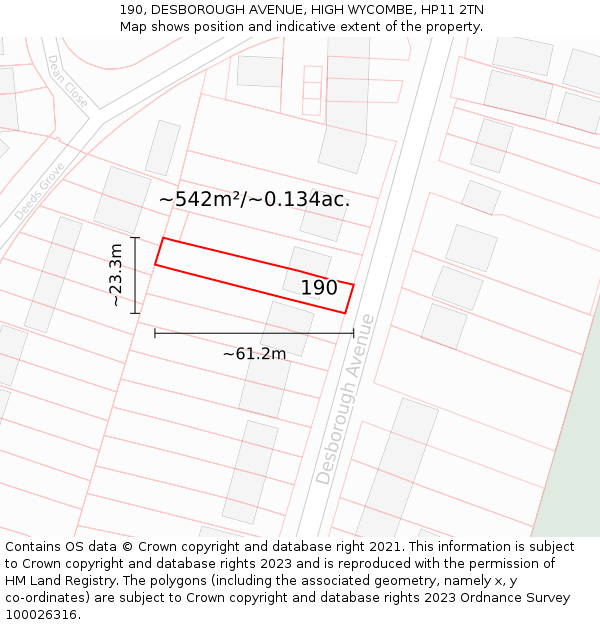 190, DESBOROUGH AVENUE, HIGH WYCOMBE, HP11 2TN: Plot and title map