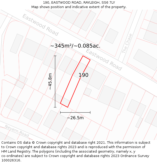 190, EASTWOOD ROAD, RAYLEIGH, SS6 7LY: Plot and title map