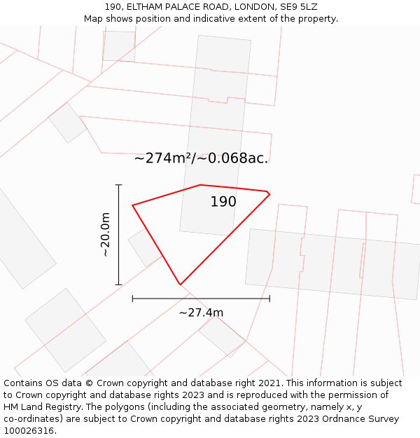 190, ELTHAM PALACE ROAD, LONDON, SE9 5LZ: Plot and title map