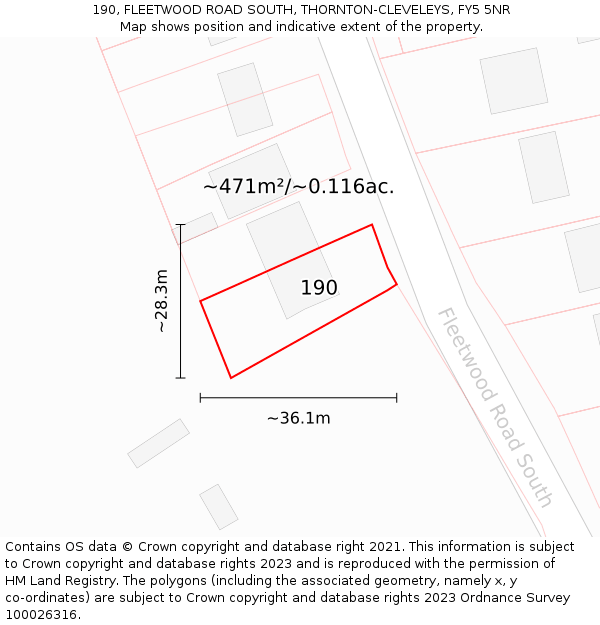 190, FLEETWOOD ROAD SOUTH, THORNTON-CLEVELEYS, FY5 5NR: Plot and title map