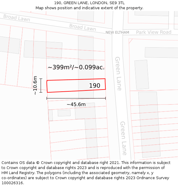 190, GREEN LANE, LONDON, SE9 3TL: Plot and title map