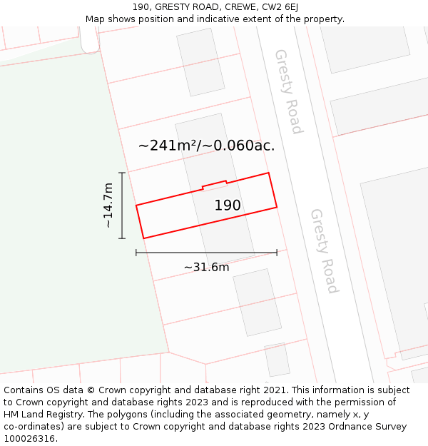 190, GRESTY ROAD, CREWE, CW2 6EJ: Plot and title map