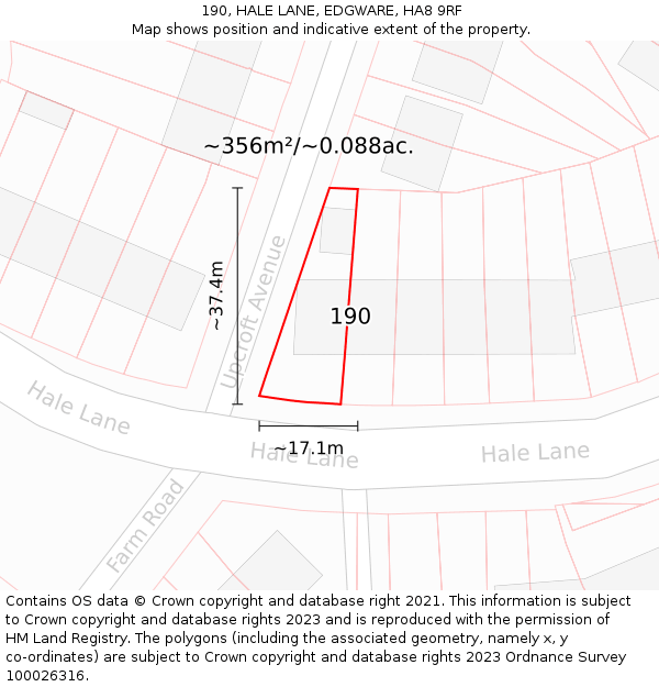 190, HALE LANE, EDGWARE, HA8 9RF: Plot and title map