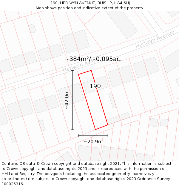 190, HERLWYN AVENUE, RUISLIP, HA4 6HJ: Plot and title map