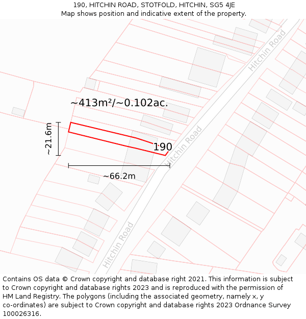 190, HITCHIN ROAD, STOTFOLD, HITCHIN, SG5 4JE: Plot and title map