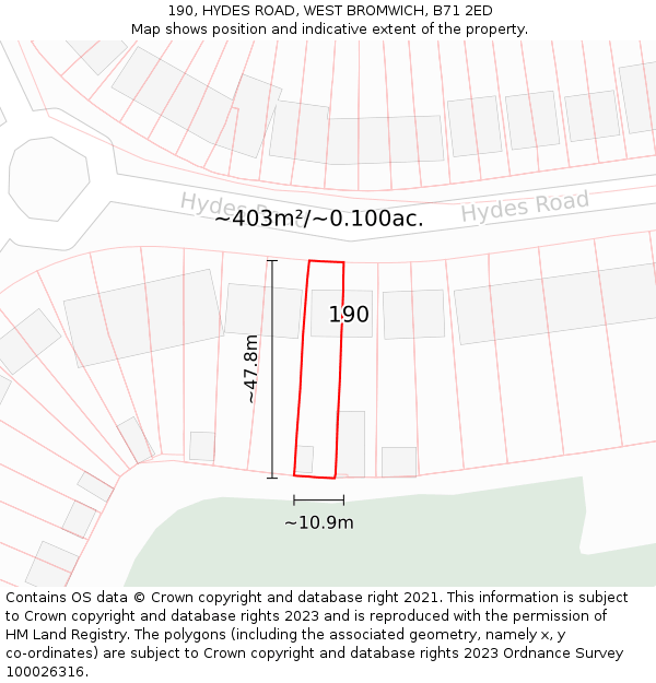 190, HYDES ROAD, WEST BROMWICH, B71 2ED: Plot and title map