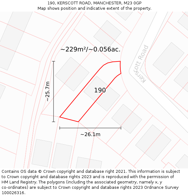 190, KERSCOTT ROAD, MANCHESTER, M23 0GP: Plot and title map