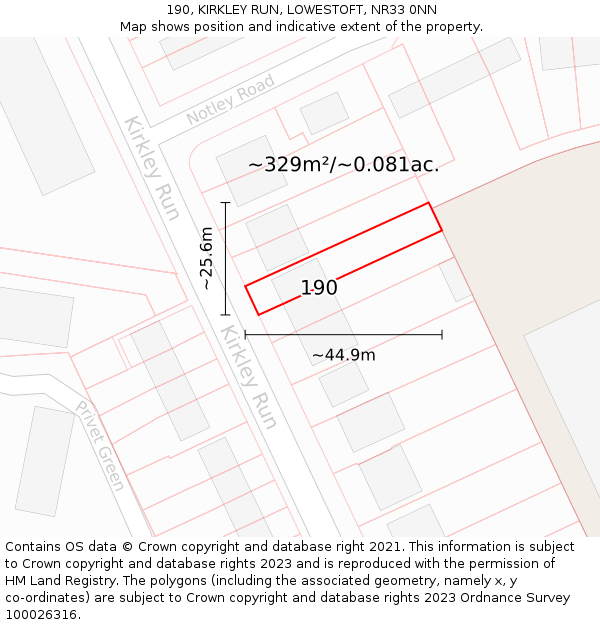 190, KIRKLEY RUN, LOWESTOFT, NR33 0NN: Plot and title map