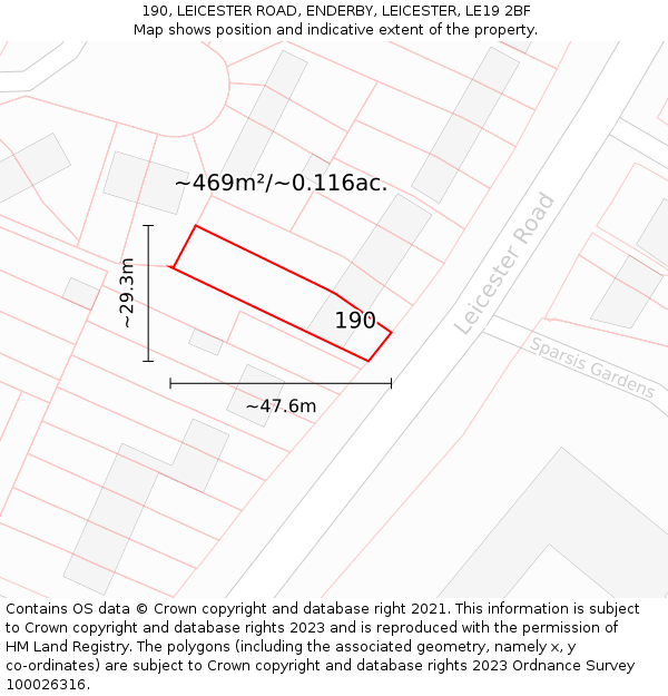 190, LEICESTER ROAD, ENDERBY, LEICESTER, LE19 2BF: Plot and title map