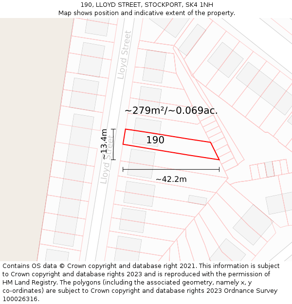 190, LLOYD STREET, STOCKPORT, SK4 1NH: Plot and title map