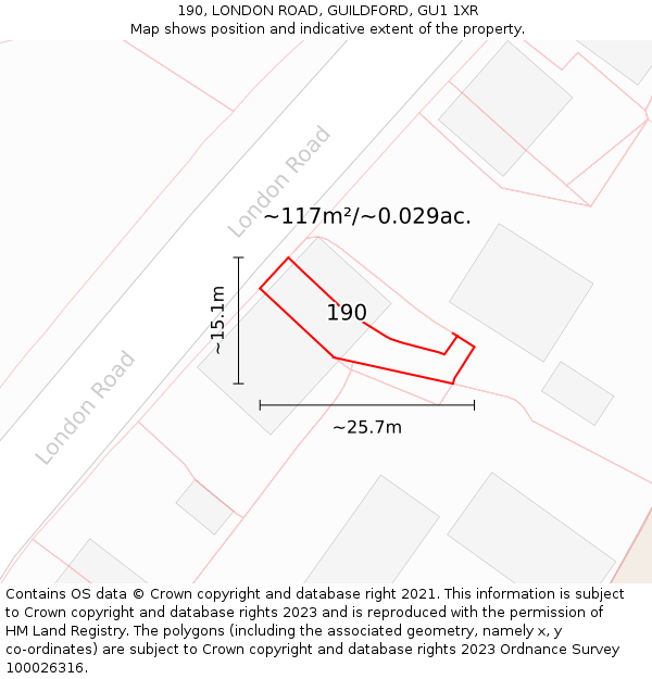 190, LONDON ROAD, GUILDFORD, GU1 1XR: Plot and title map