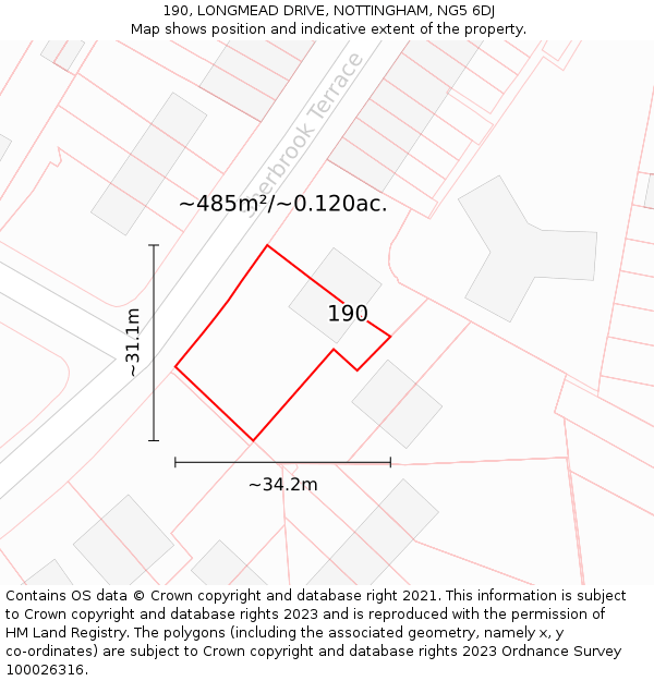 190, LONGMEAD DRIVE, NOTTINGHAM, NG5 6DJ: Plot and title map