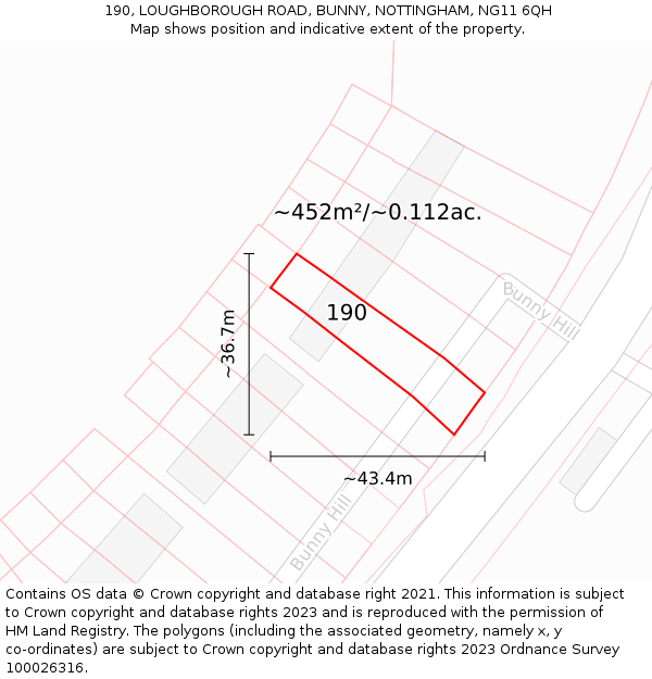 190, LOUGHBOROUGH ROAD, BUNNY, NOTTINGHAM, NG11 6QH: Plot and title map