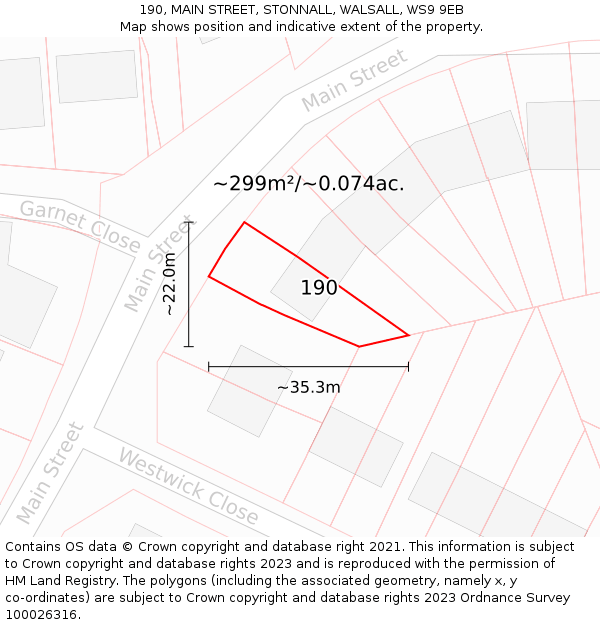 190, MAIN STREET, STONNALL, WALSALL, WS9 9EB: Plot and title map