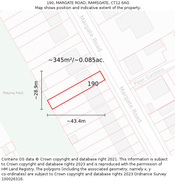 190, MARGATE ROAD, RAMSGATE, CT12 6AG: Plot and title map