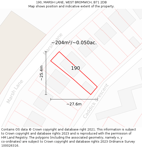 190, MARSH LANE, WEST BROMWICH, B71 2DB: Plot and title map