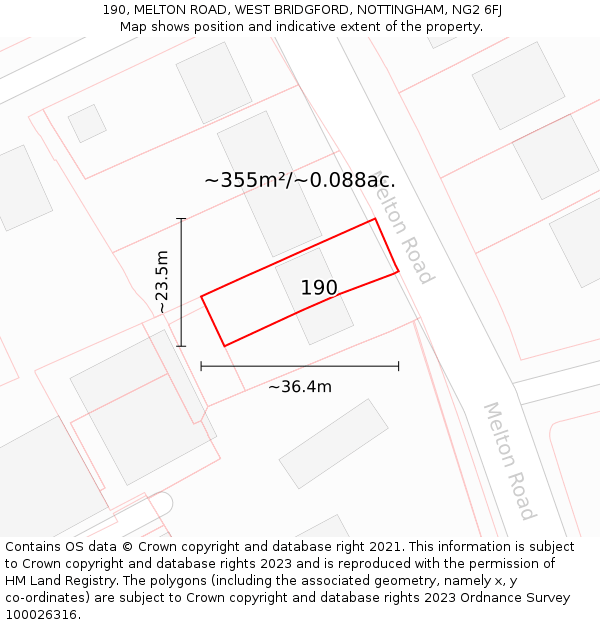 190, MELTON ROAD, WEST BRIDGFORD, NOTTINGHAM, NG2 6FJ: Plot and title map