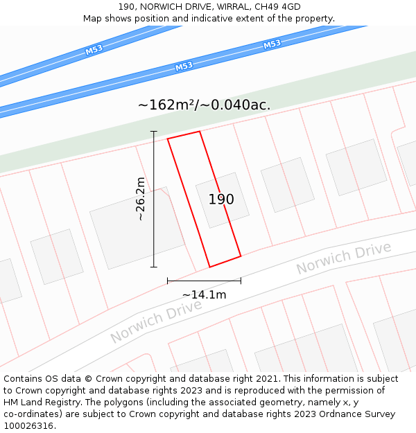 190, NORWICH DRIVE, WIRRAL, CH49 4GD: Plot and title map