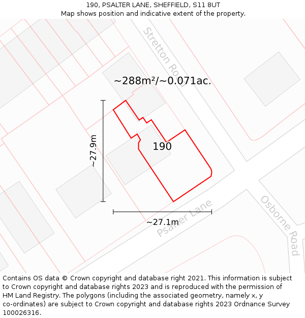 190, PSALTER LANE, SHEFFIELD, S11 8UT: Plot and title map