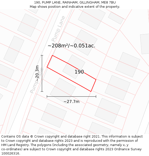 190, PUMP LANE, RAINHAM, GILLINGHAM, ME8 7BU: Plot and title map