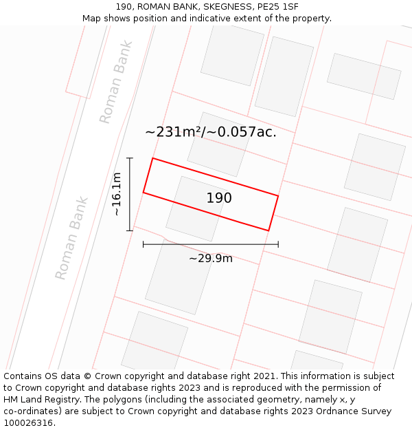 190, ROMAN BANK, SKEGNESS, PE25 1SF: Plot and title map