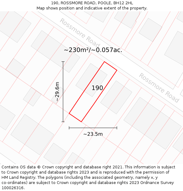 190, ROSSMORE ROAD, POOLE, BH12 2HL: Plot and title map