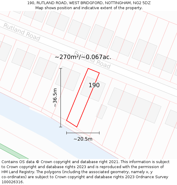 190, RUTLAND ROAD, WEST BRIDGFORD, NOTTINGHAM, NG2 5DZ: Plot and title map