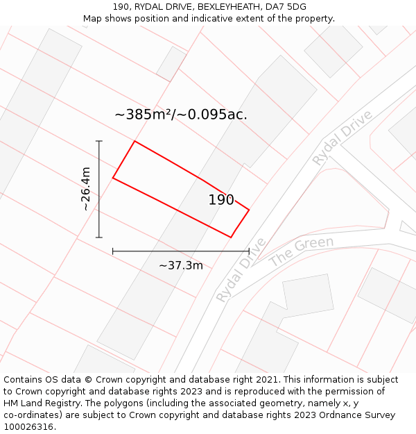 190, RYDAL DRIVE, BEXLEYHEATH, DA7 5DG: Plot and title map