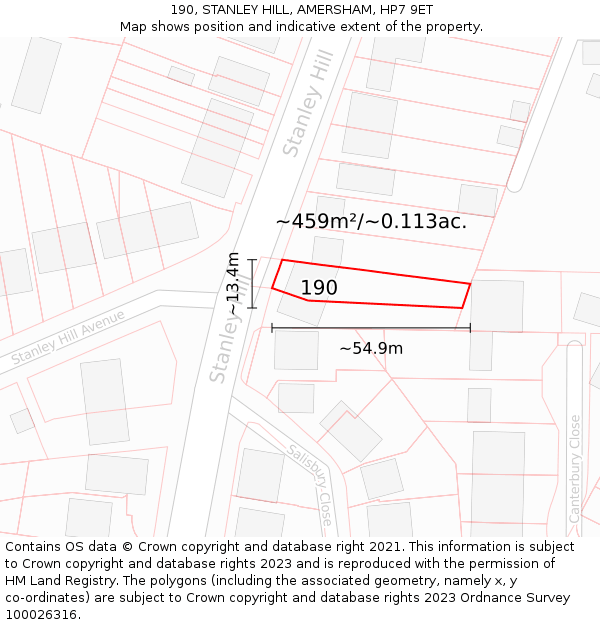 190, STANLEY HILL, AMERSHAM, HP7 9ET: Plot and title map