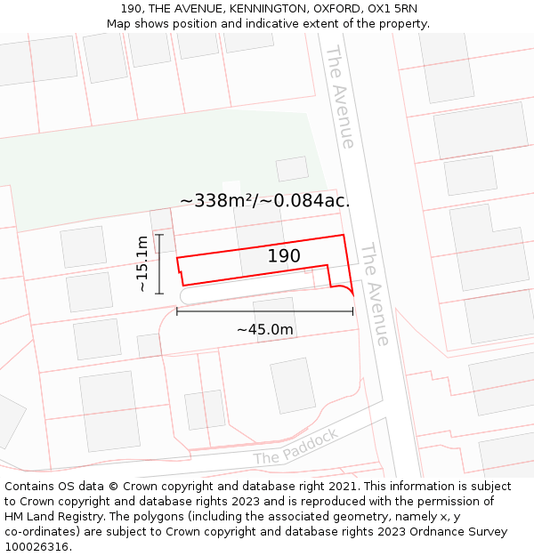 190, THE AVENUE, KENNINGTON, OXFORD, OX1 5RN: Plot and title map