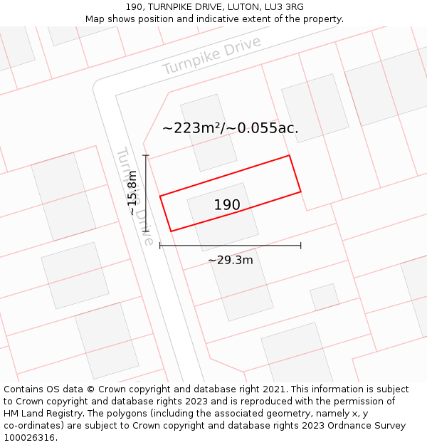 190, TURNPIKE DRIVE, LUTON, LU3 3RG: Plot and title map